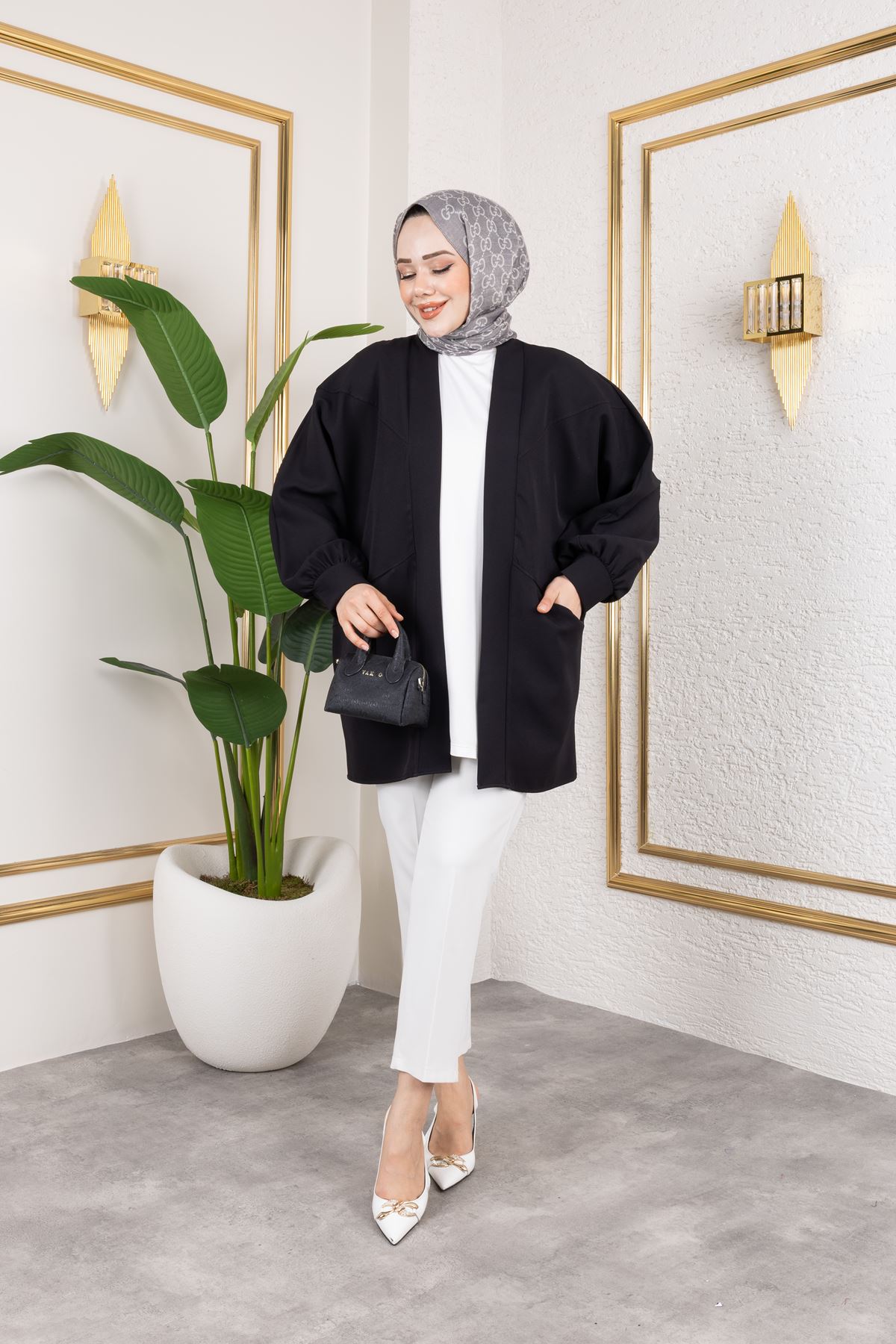 Cep Detay Atlas Hırka-Siyah