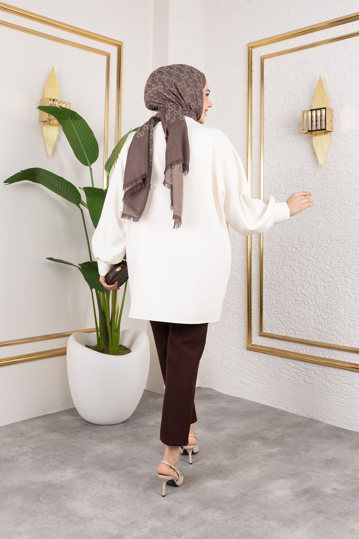 Cep Detay Atlas Hırka-Ekru