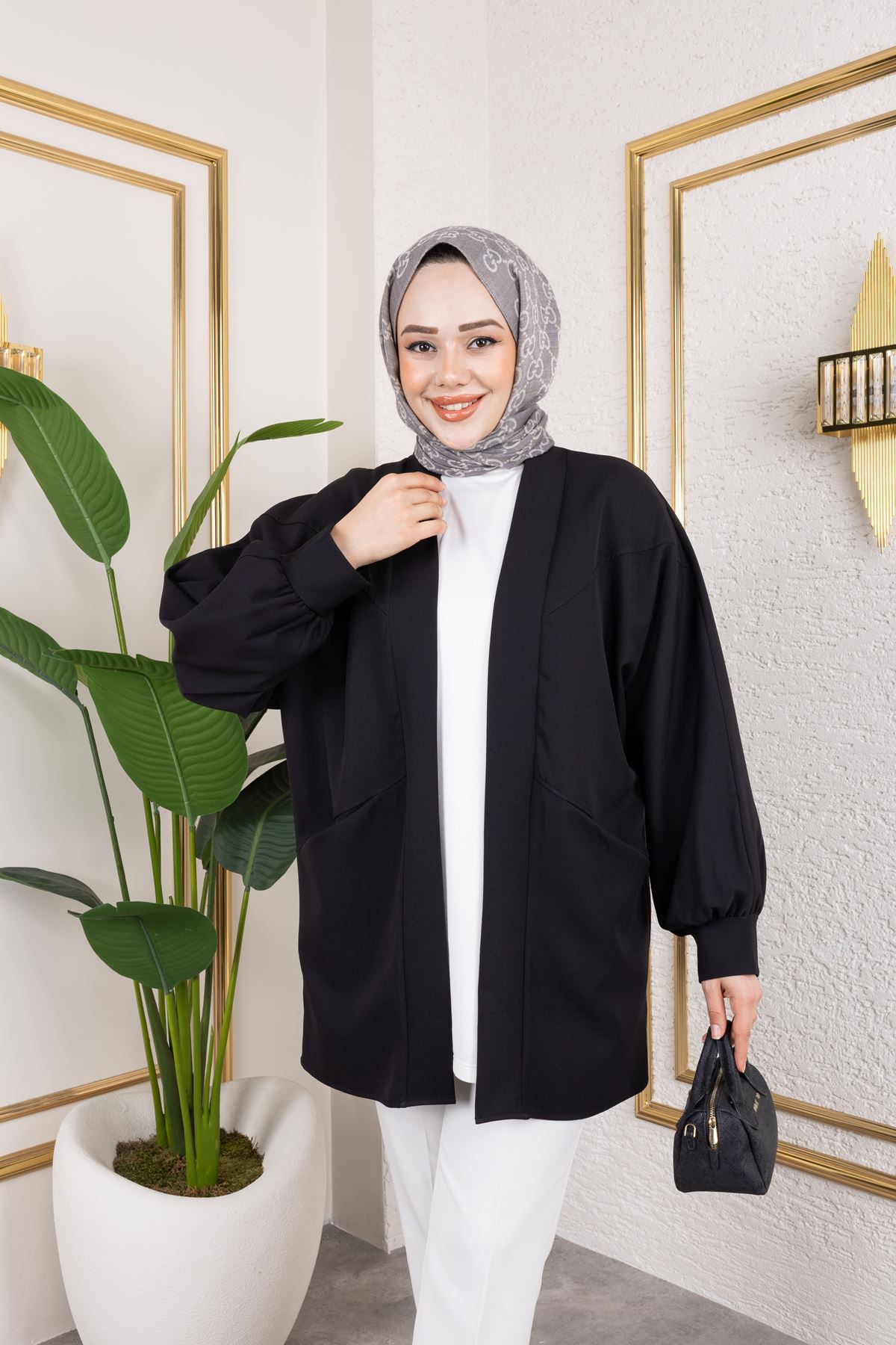 Cep Detay Atlas Hırka-Siyah