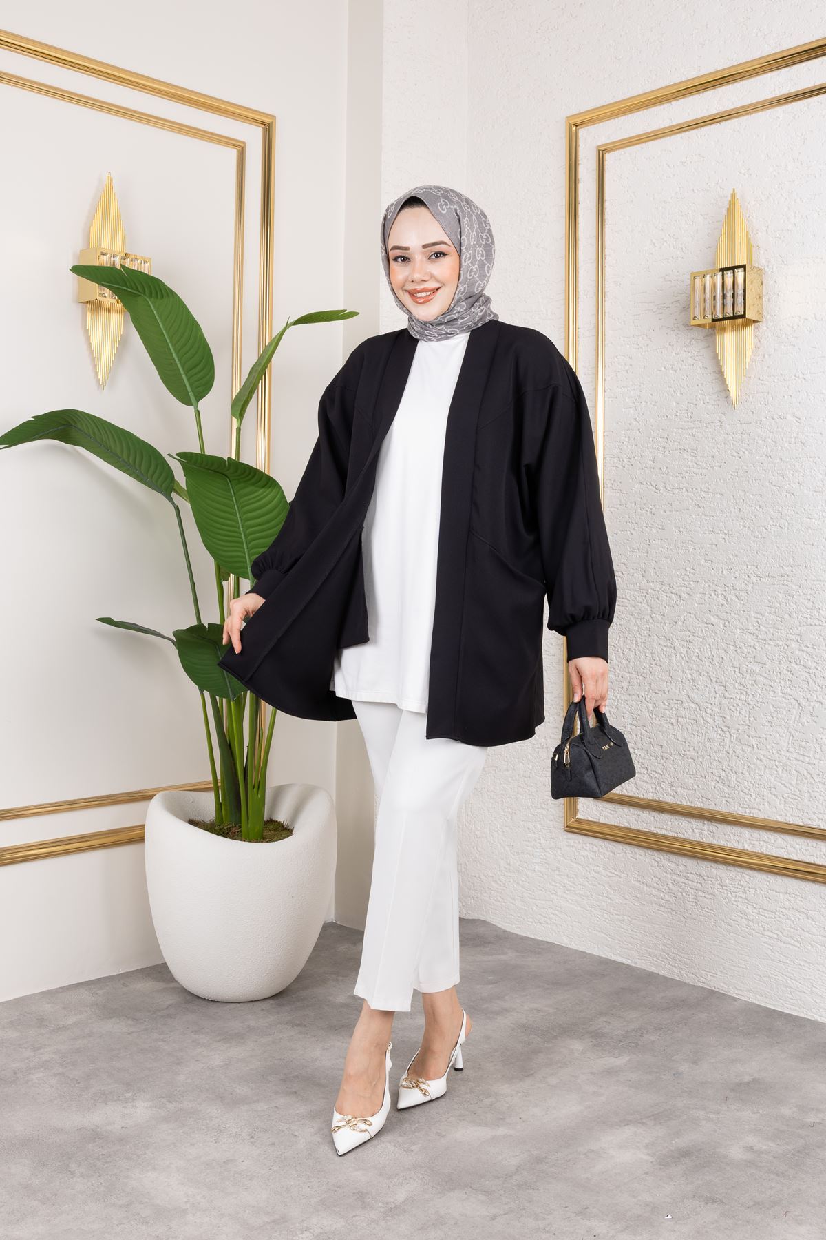 Cep Detay Atlas Hırka-Siyah