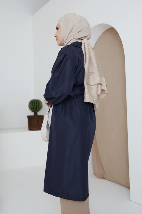 Kuşaklı Trençkot-Lacivert