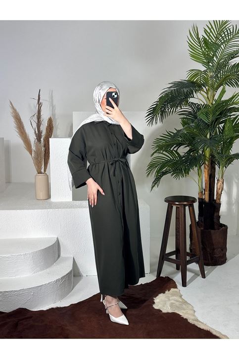 Takma Manşet Dabıl Elbise-Haki
