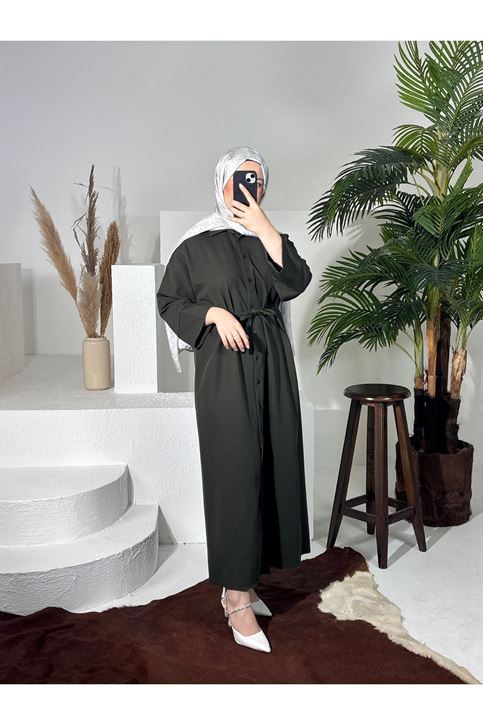 Takma Manşet Dabıl Elbise-Haki