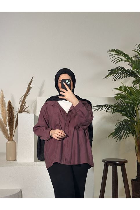 Çift Cep Dokuma Modal Tunik-Gül Kurusu