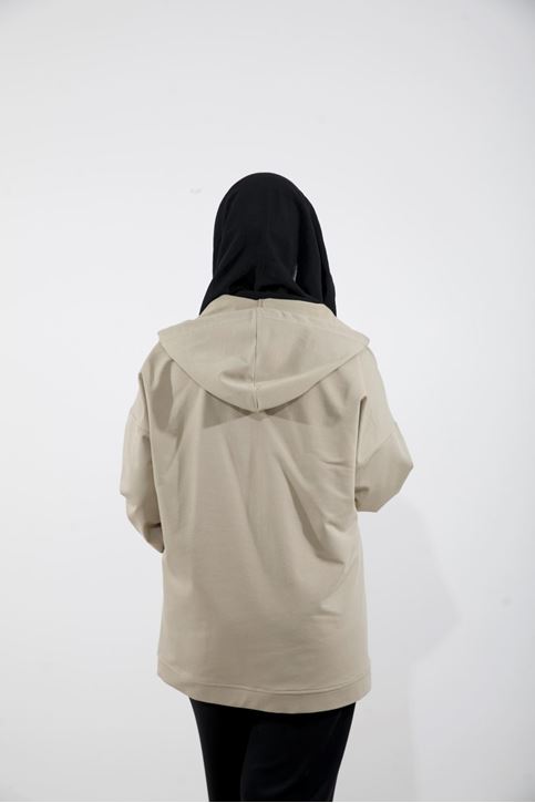 Kapşonlu Fermuar Detay Hırka-Mint