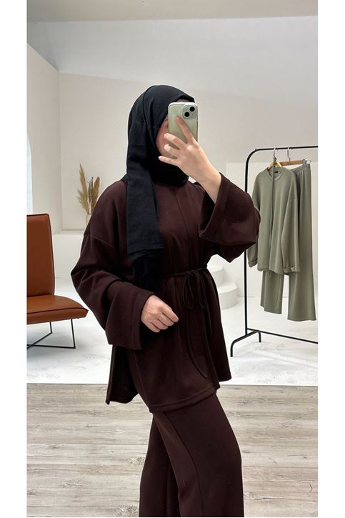 Yırtmaç Detay Oysho Pantolonlu Takım-Kahve