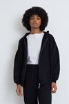 Ön Fermuarlı Kapşonlu Sweatshirt Hırka-Siyah